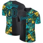 Personalized 3D Hawaii Tropical Palm Leaves Black Lakes Performance T-Shirt Personalized Black Lakes Blue 3D Hawaii Tropical