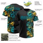 Personalized Black and Blue Tropical Palm Leaves Softball Jersey Unisex 3D Two-Button Design Personalized Black Lakes Blue