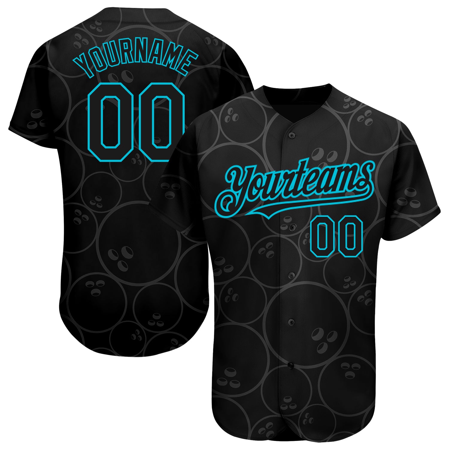 Personalized Black Lakes Blue 3D Pattern Bowling Ball Custom Baseball Jersey with Name and Number Personalized Black Lakes