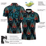 Custom Name 3D Pattern Bowling Ball & Hotrod Flame Performance Polo Shirt - Personalized Black Lakes Blue Design Personalized