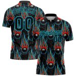 Custom Name 3D Pattern Bowling Ball & Hotrod Flame Performance Polo Shirt - Personalized Black Lakes Blue Design Personalized