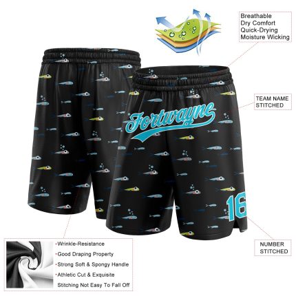 Custom Name Number Basketball Shorts 3D Pattern Fish Black Lakes Blue-White Authentic Team Apparel Personalized Black Lakes