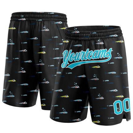 Custom Name Number Basketball Shorts 3D Pattern Fish Black Lakes Blue-White Authentic Team Apparel Personalized Black Lakes