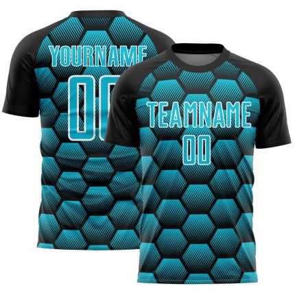 Personalized Soccer Jersey Blue-White Hexagons | Black Lakes Sublimation Uniform Personalized Black Lakes Blue-White Hexagons