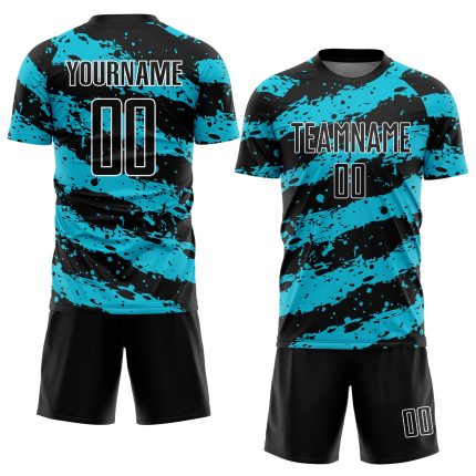 Custom Black Lakes Soccer Jersey - Blue-White Splash Sublimation Uniform Personalized Black Lakes Blue-White Splash Sublimation