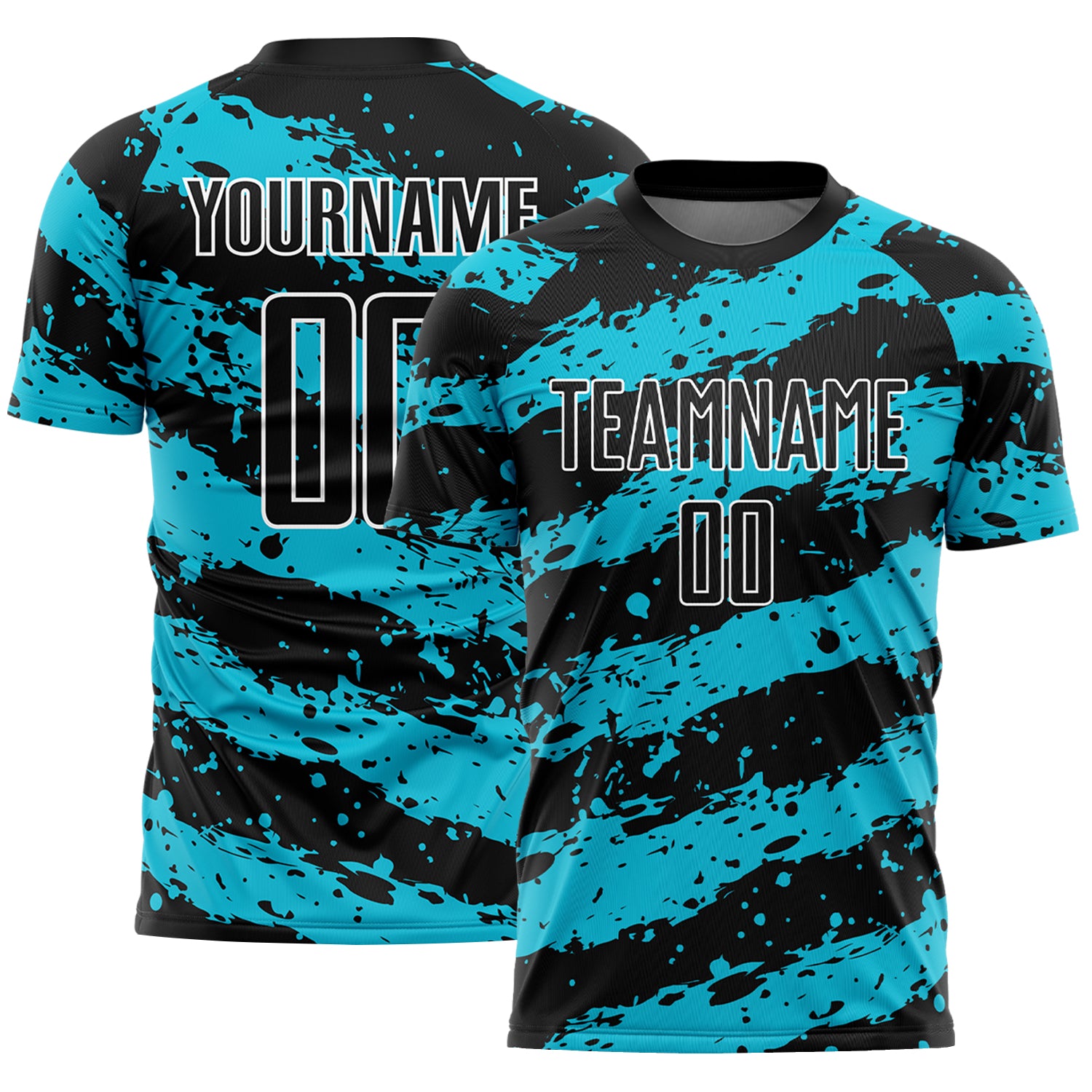 Custom Name and Number Soccer Uniform Jersey - Personalized Black Lakes Blue-White Splash Design Personalized Black Lakes