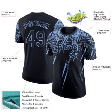 Personalized 3D Abstract Sharp Shape T-Shirt in Black and Light Blue - Performance Wear for Men and Women Personalized Black