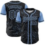Personalized 3D Abstract Ink Splatter Baseball Jersey in Black and Light Blue Personalized Black Light Blue 3D Abstract Splatter