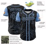 Personalized 3D Abstract Ink Splatter Baseball Jersey in Black and Light Blue Personalized Black Light Blue 3D Abstract Splatter