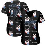 Personalized Black Light Blue 3D Bowling Jersey for Men, Custom Baseball Design Personalized Black Light Blue 3D Bowling