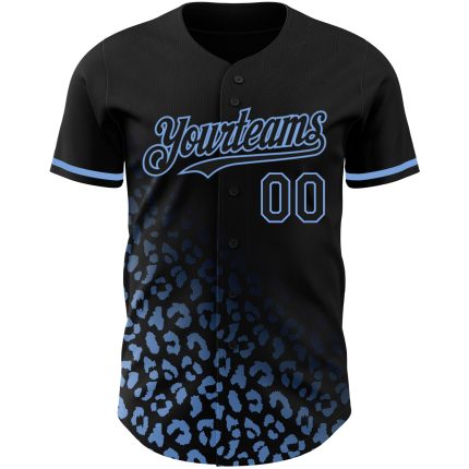 Custom 3D Leopard Print Black and Light Blue Baseball Jersey for Men Personalized Black Light Blue 3D Leopard Print Fade