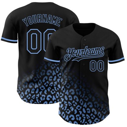 Custom 3D Leopard Print Black and Light Blue Baseball Jersey for Men Personalized Black Light Blue 3D Leopard Print Fade
