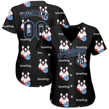 Custom 3D Pattern Baseball Jersey with Personalized Name & Number - Black Light Blue Design Personalized Black Light Blue