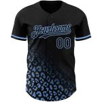 Personalized Leopard Print Baseball Jersey - Black Light Blue 3D Pattern Fade, Custom Name & Number, Authentic Team Apparel
