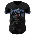 Personalized 3D Skull Baseball Jersey in Black and Light Blue Fashion Design Personalized Black Light Blue 3D Skull Fashion