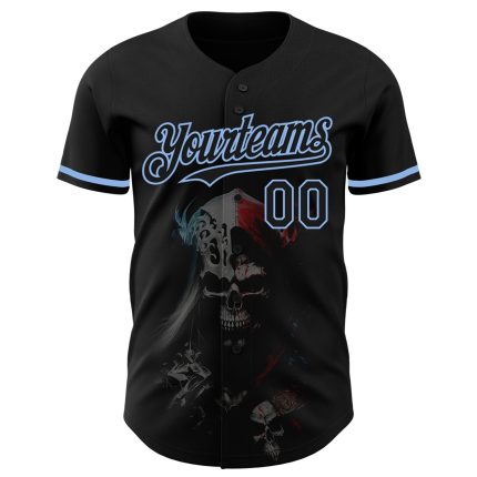 Personalized 3D Skull Baseball Jersey in Black and Light Blue Fashion Design Personalized Black Light Blue 3D Skull Fashion