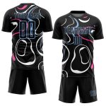 Personalized Sublimation Soccer Jersey with Black and Light Blue Fluid Shapes 2 Personalized Black Light Blue Fluid Shapes