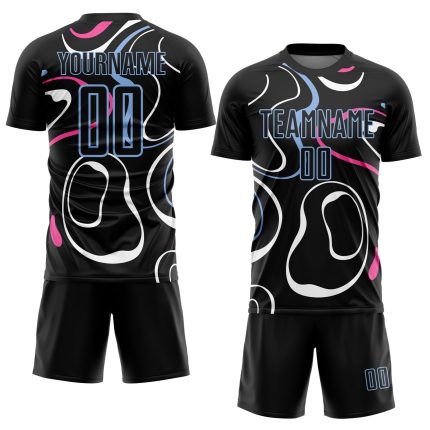 Personalized Sublimation Soccer Jersey with Black and Light Blue Fluid Shapes 2 Personalized Black Light Blue Fluid Shapes