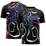 Personalized Sublimation Soccer Jersey with Black and Light Blue Fluid Shapes 2 Personalized Black Light Blue Fluid Shapes
