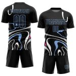 Custom Black Light Blue Fluid Shapes Soccer Jersey Uniform for Sublimation Personalized Black Light Blue Fluid Shapes Sublimation