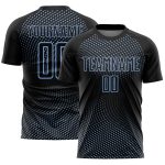 Custom Black and Light Blue Geometric Lines Soccer Jersey Uniform Personalized Black Light Blue Geometric Lines Sublimation