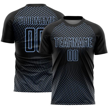 Custom Black and Light Blue Geometric Lines Soccer Jersey Uniform Personalized Black Light Blue Geometric Lines Sublimation