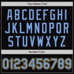 Personalized Two Tone Black Light Blue Gold Bomber Jacket Full-Snap Varsity Letterman Personalized Black Light Blue-Gold