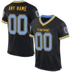 Custom Personalized Black Light Blue-Gold Mesh Football Jersey with Name and Number - Authentic Throwback Design Personalized