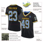 Personalized Black Light Blue Gold Mesh Football Jersey - Throwback Style Personalized Black Light Blue-Gold Mesh Throwback