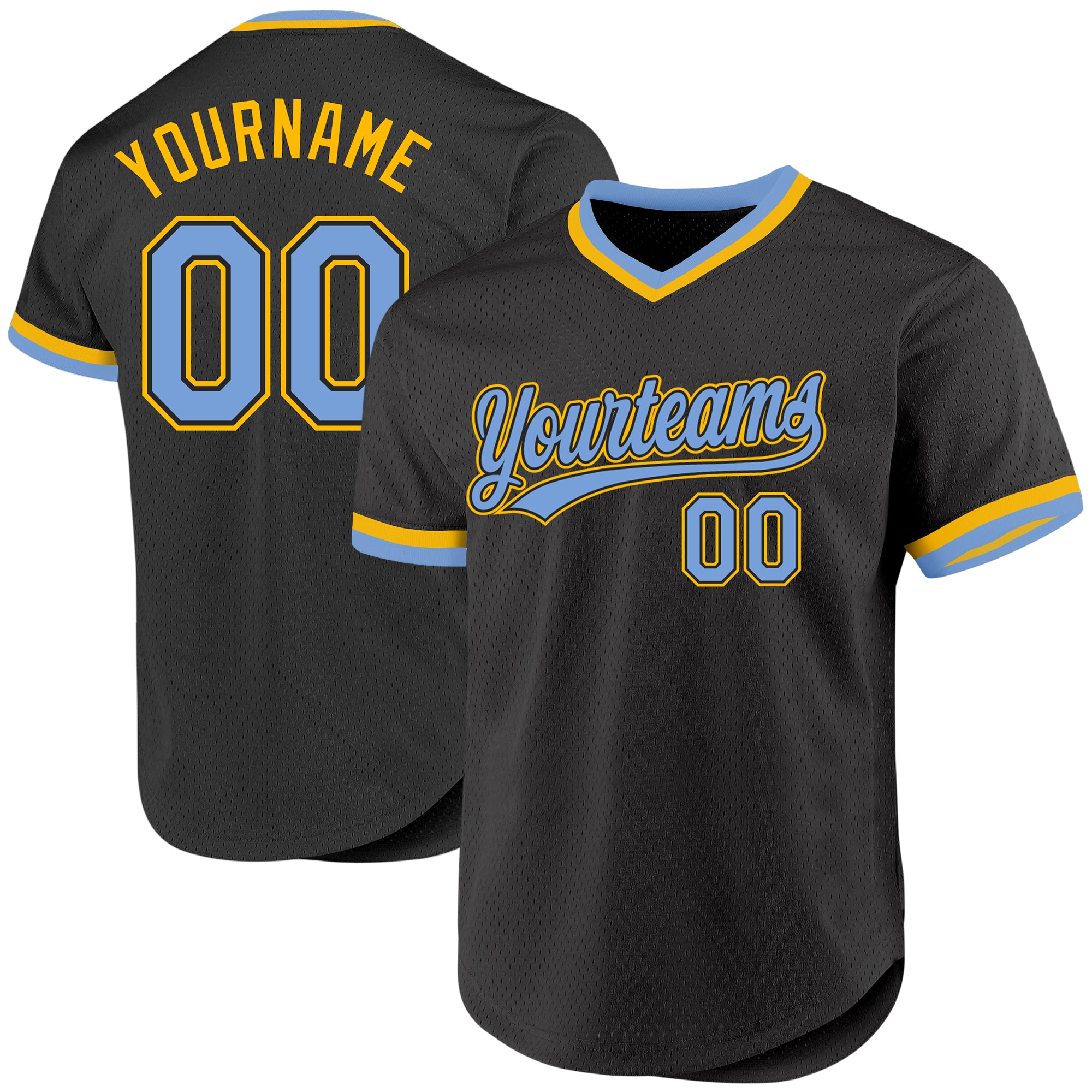 Personalized Baseball Jersey - Black Light Blue Gold Throwback Design Personalized Black Light Blue-Gold Throwback Baseball