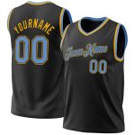Personalized Blue and Gold Basketball Jersey - Black Throwback Style Personalized Black Light Blue-Gold Throwback Basketball