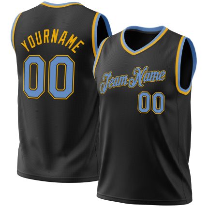 Personalized Blue and Gold Basketball Jersey - Black Throwback Style Personalized Black Light Blue-Gold Throwback Basketball