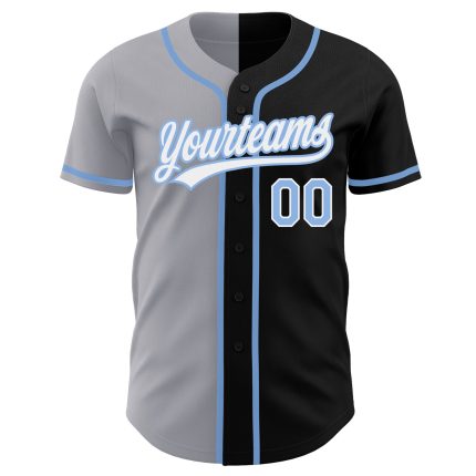 Personalized Black Light Blue Gray Baseball Jersey - Authentic Split Style Personalized Black Light Blue-Gray Authentic Split