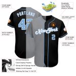 Custom Name and Number Personalized Black Light Blue-Gray Baseball Jersey - Authentic Split Fashion Team Jersey Personalized
