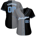 Custom Name and Number Personalized Black Light Blue-Gray Baseball Jersey - Authentic Split Fashion Team Jersey Personalized