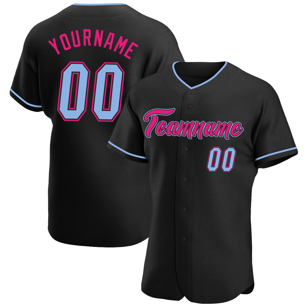 Custom Name Number Lightweight Baseball Jersey Black Light Blue Hot Pink Personalized Black Light Blue-Hot Pink Authentic