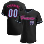 Custom Black Light Blue Hot Pink Baseball Jersey for Kids and Adults Personalized Black Light Blue-Hot Pink Baseball Jersey