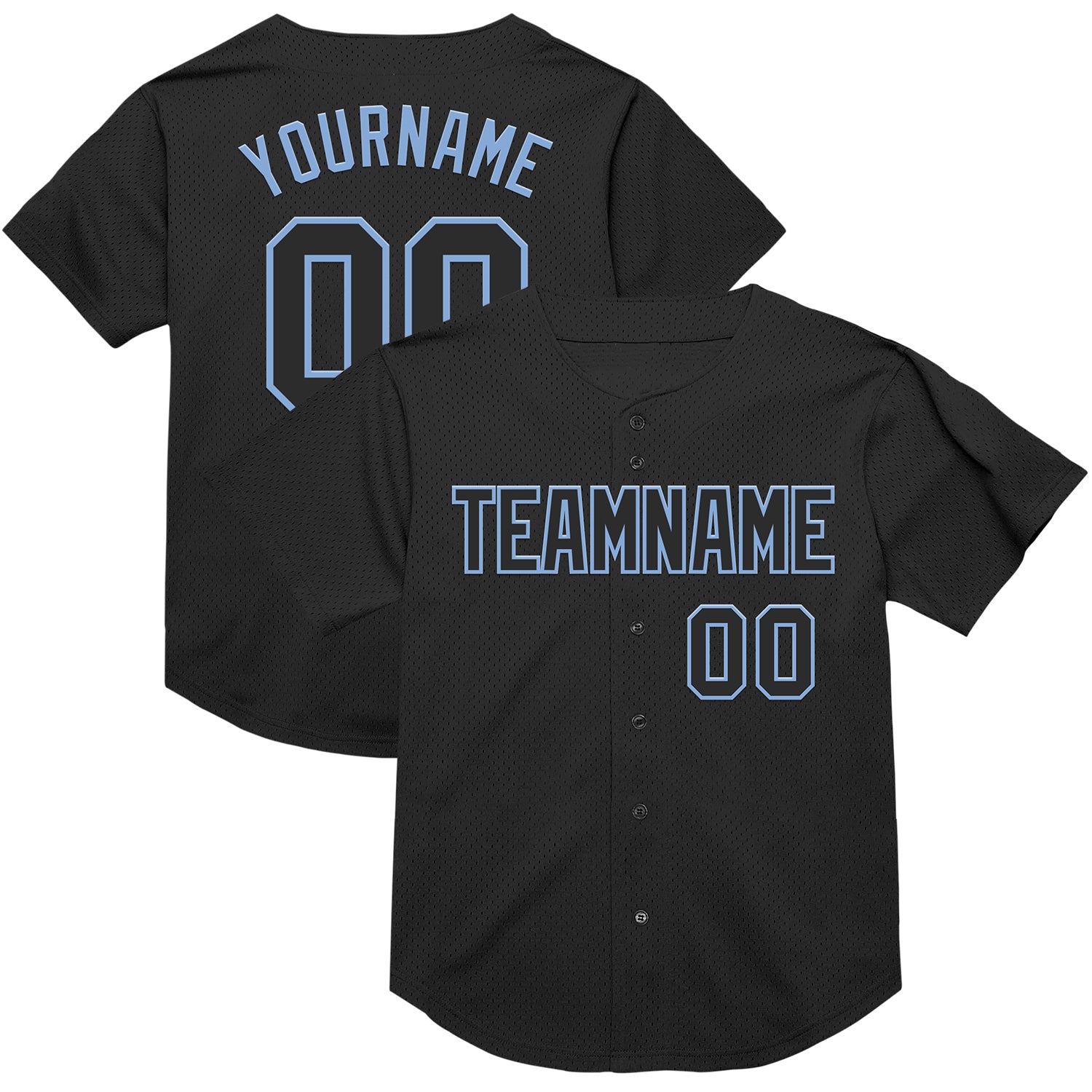Custom Name Number Baseball Jersey - Personalized Black Light Blue Mesh Authentic Throwback Design Personalized Black Light