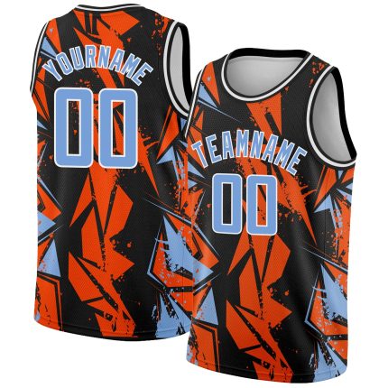 Custom Name and Number Authentic Basketball Jersey - Personalized Black Light Blue-Orange 3D Geometric Pattern Design Personalized