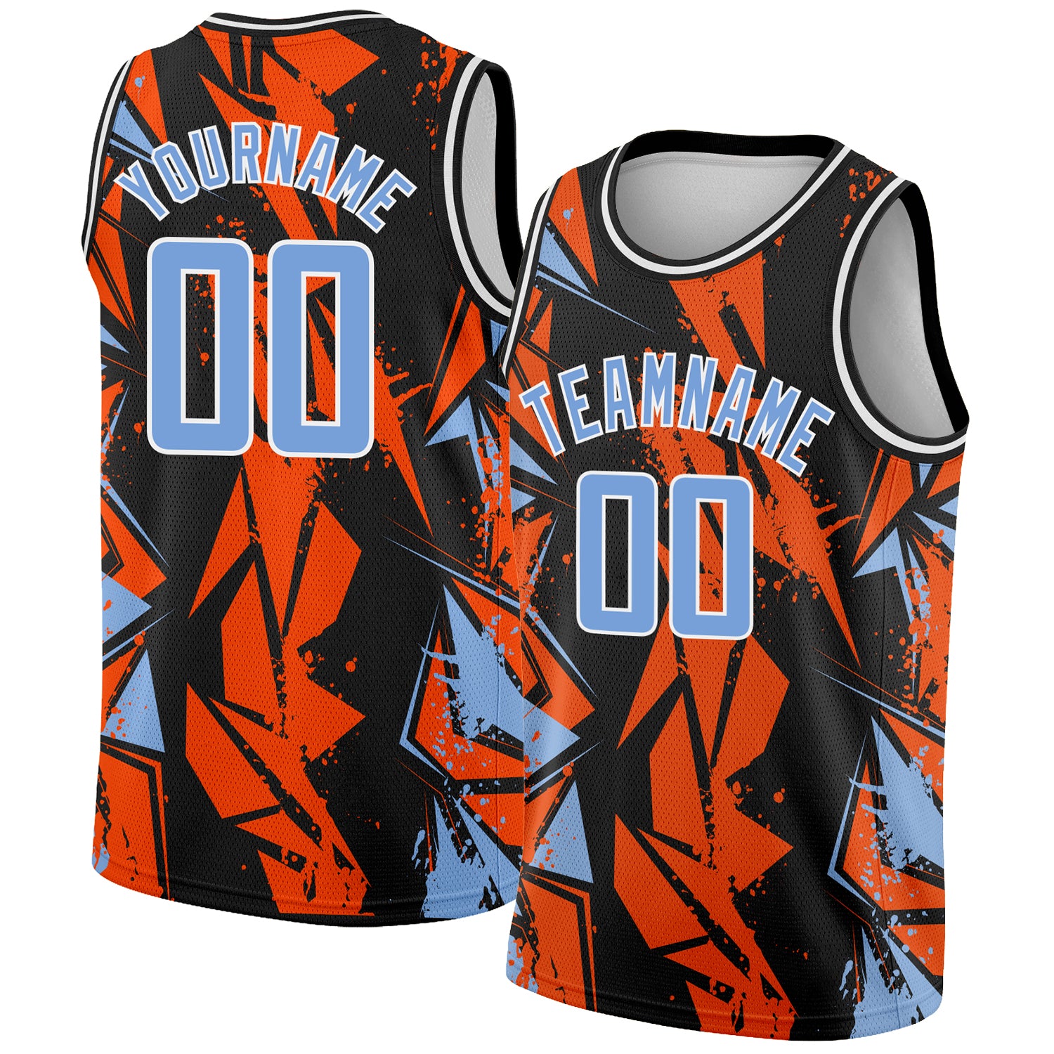 Custom Name and Number Authentic Basketball Jersey - Personalized Black Light Blue-Orange 3D Geometric Pattern Design Personalized