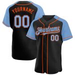 Custom Name Number Baseball Jersey - Personalized Black Light Blue Orange Authentic Raglan Sleeves Personalized Black Light