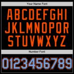 Custom Name and Number Two-Tone Bomber Hoodie Jacket - Black Light Blue-Orange Varsity Full-Snap Design Personalized Black