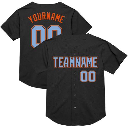 Personalized Black and Light Blue Orange Baseball Jersey - Authentic Throwback Mesh Style Personalized Black Light Blue-Orange