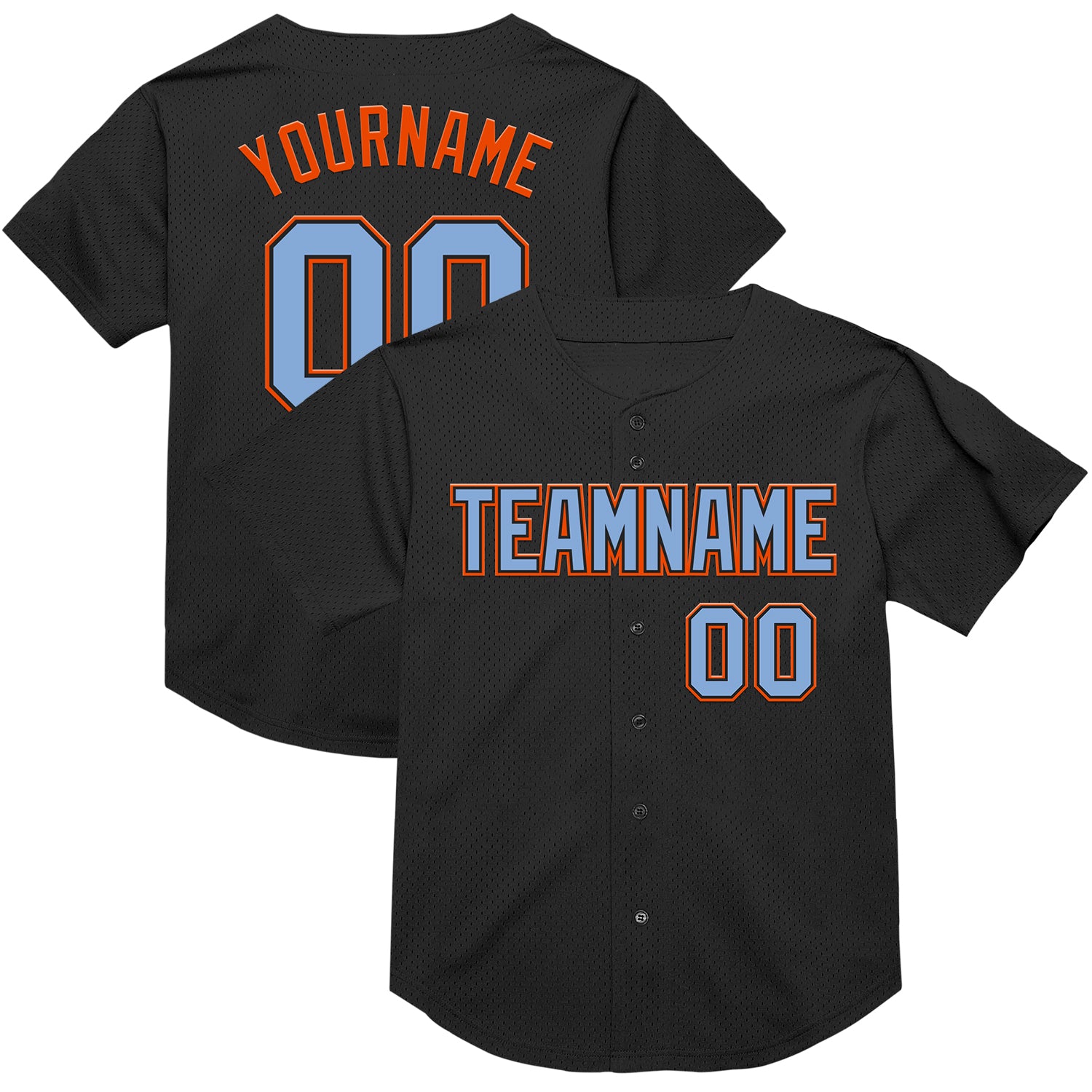 Personalized Black Light Blue Orange Baseball Jersey Throwback Mesh 2 Personalized Black Light Blue-Orange Mesh Throwback