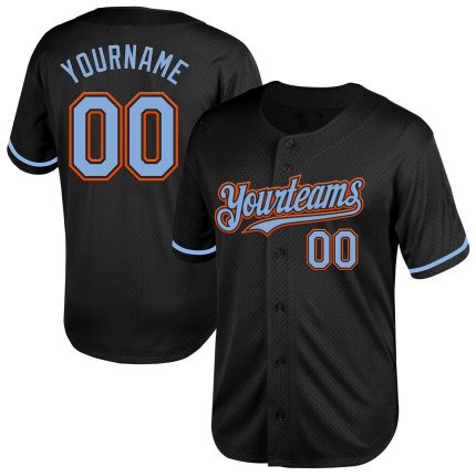 Personalized Black Light Blue Orange Throwback Baseball Jersey for Men Personalized Black Light Blue-Orange Mesh Throwback
