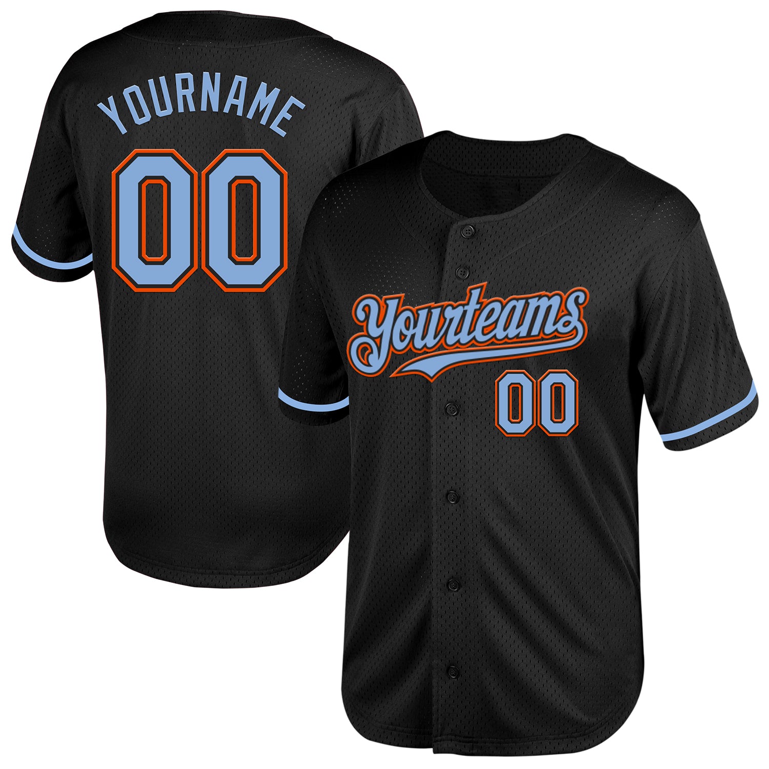 Personalized Black Light Blue Orange Throwback Baseball Jersey for Men Personalized Black Light Blue-Orange Mesh Throwback