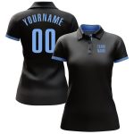 Personalized Performance Golf Polo Shirt - Black and Light Blue Design Personalized Black Light Blue Performance Golf Polo