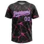 Custom black, light blue and pink softball jersey, back view