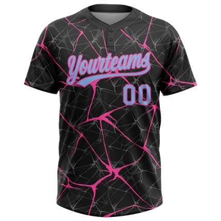 Custom black, light blue and pink softball jersey, back view