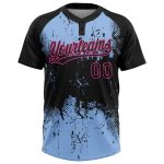 Personalized Grunge Art 3D Abstract Black Light Blue-Pink Two-Button Unisex Softball Jersey Personalized Black Light Blue-Pink